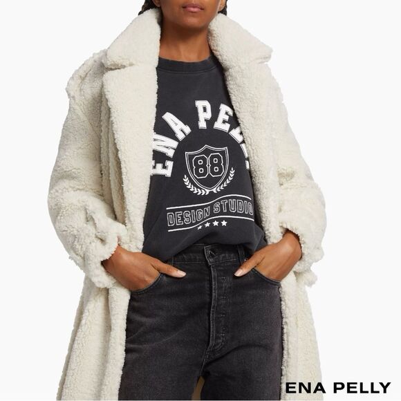 Ena Pelly **NWT** Harri Oversized Belted Teddy Coat in Bone White - Picture 7 of 14